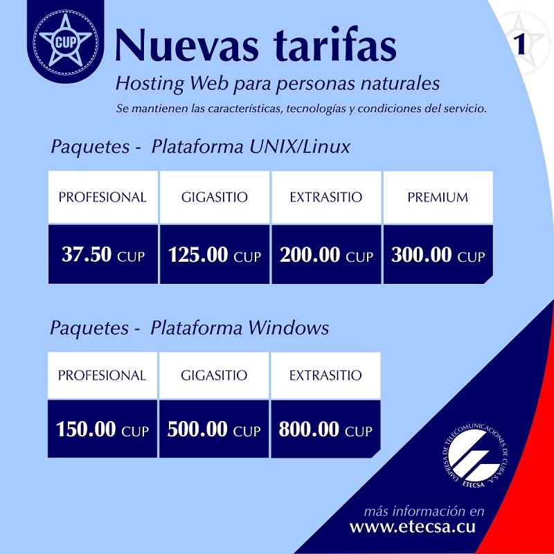 etecsa nuevas tarifas hosting web 1